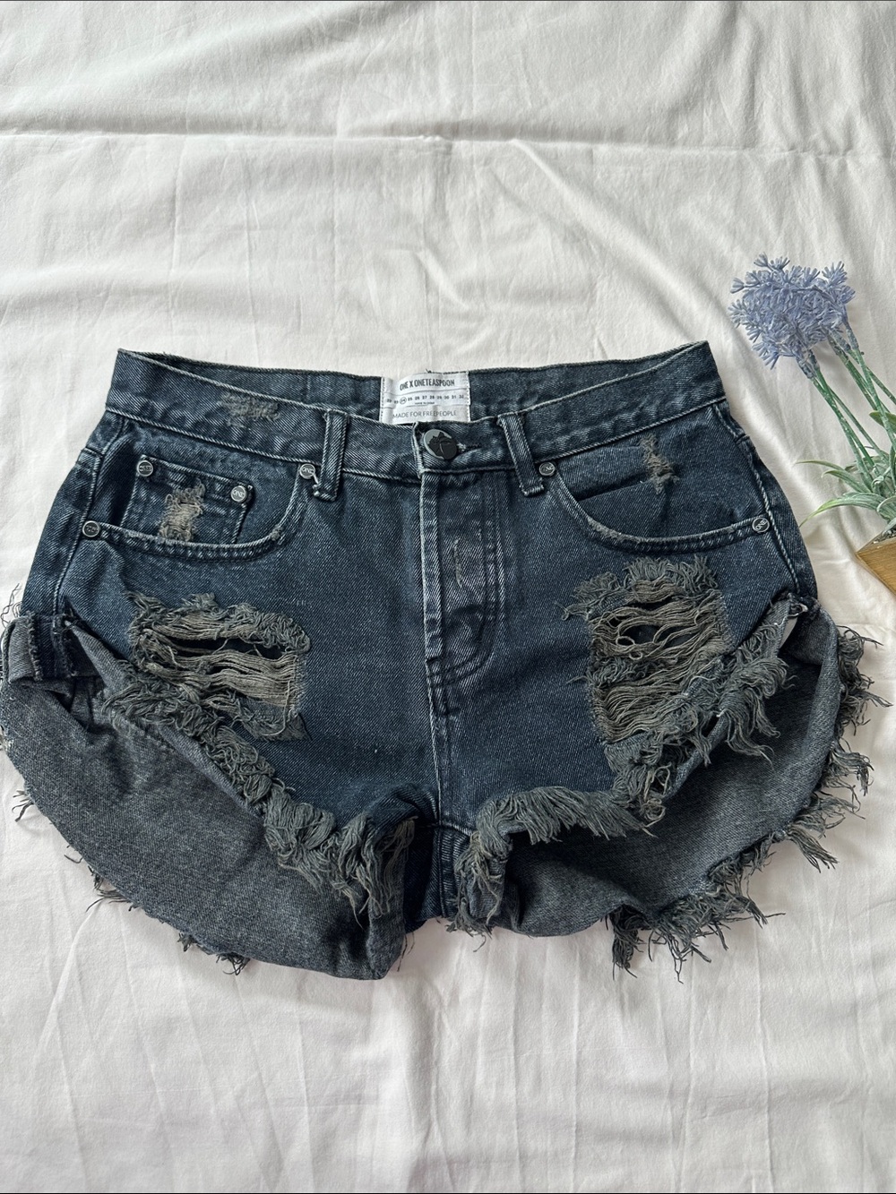 One X OneTeaspoon Black Distressed Denim Shorts - Women's Casual Summer Cutoffs